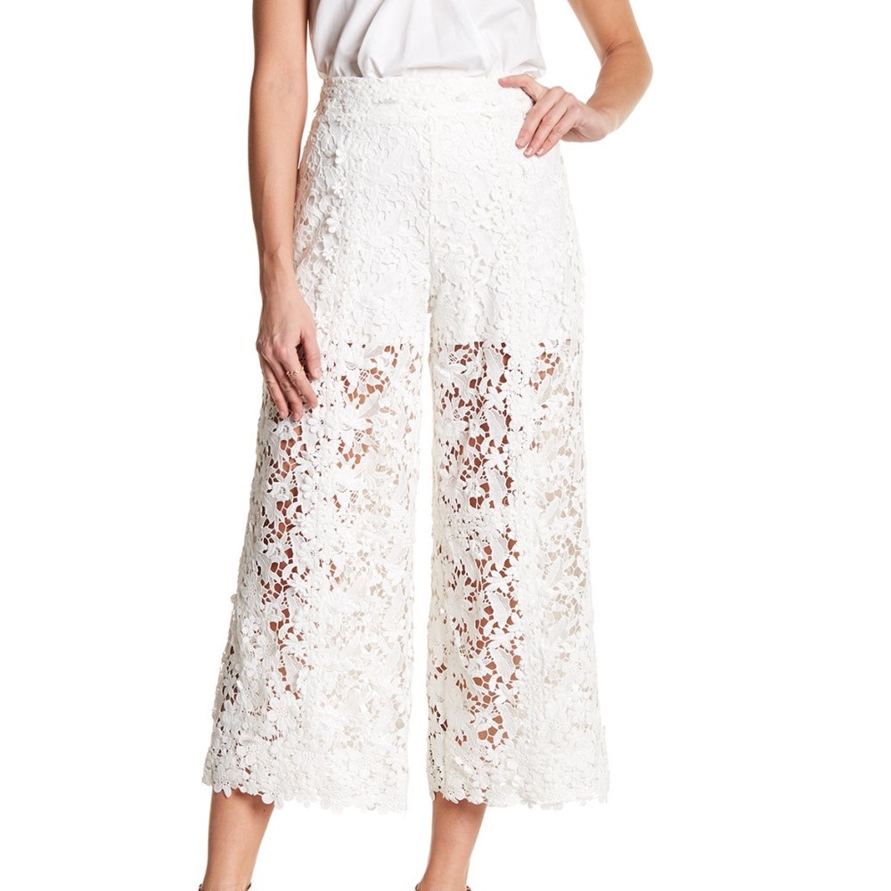 Nicole Miller Sheer Floral Lace Culotte Pants SZ 4